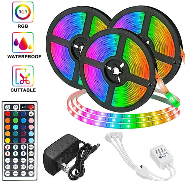 Strip Lights Waterproof 49.2FT/15M Flexible Color Changing RGB 3528 Led Strip Light Kit with 44 Keys IR Remote Controller and 12V Power Supply for Bedroom Home Kitchen Decoration DIY Decoration -
