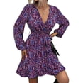 thumbnail image 2 of Dress Cheetah Ruffle Belted V Neck A Line Long Sleeve Elegant Casual Streetwear Dress XXL, 2 of 7