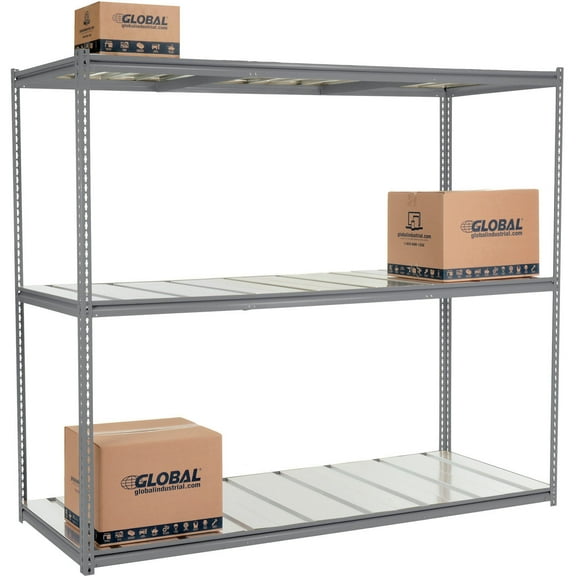 Global Industrial BZ24968S3 3 Shelf Extra Heavy Duty Boltless Shelving Z Beam Starter - Steel Deck, Gray - 96 x 24 x 84 in.