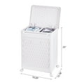 thumbnail image 4 of VECELO 2-Section Laundry Basket with Wheels, Portable Storage Hamper with Handle for Bathroom, Laundry and Dorm, Movable Multipurpose Sorter Basket, White, Large, 4 of 9