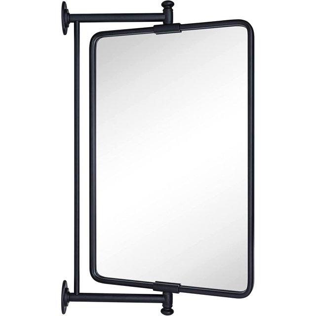 TEHOME Black Rounded Rectangle Pivot-N-View Bathroom Vanity Mirror Rotating Tilting Mirror for Corner Vanity, 14x22''