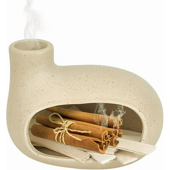 Palo Santo Holder Ceramic Burner Modern Chiminea Incense Dish Porcelain Cone Burner Smudge Bowl Ceramic Meditation Gift Perfect for Aromatherapy and Tan Tan