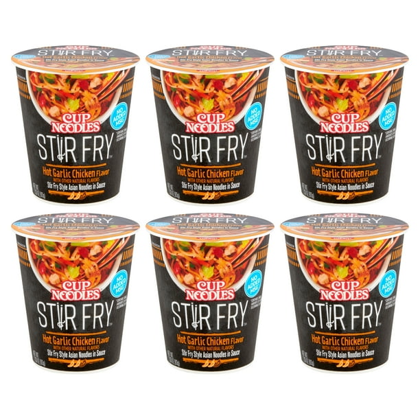 (6 pack) Nissin Cup Noodles Hot Garlic Chicken Flavor Stir Fry Style
