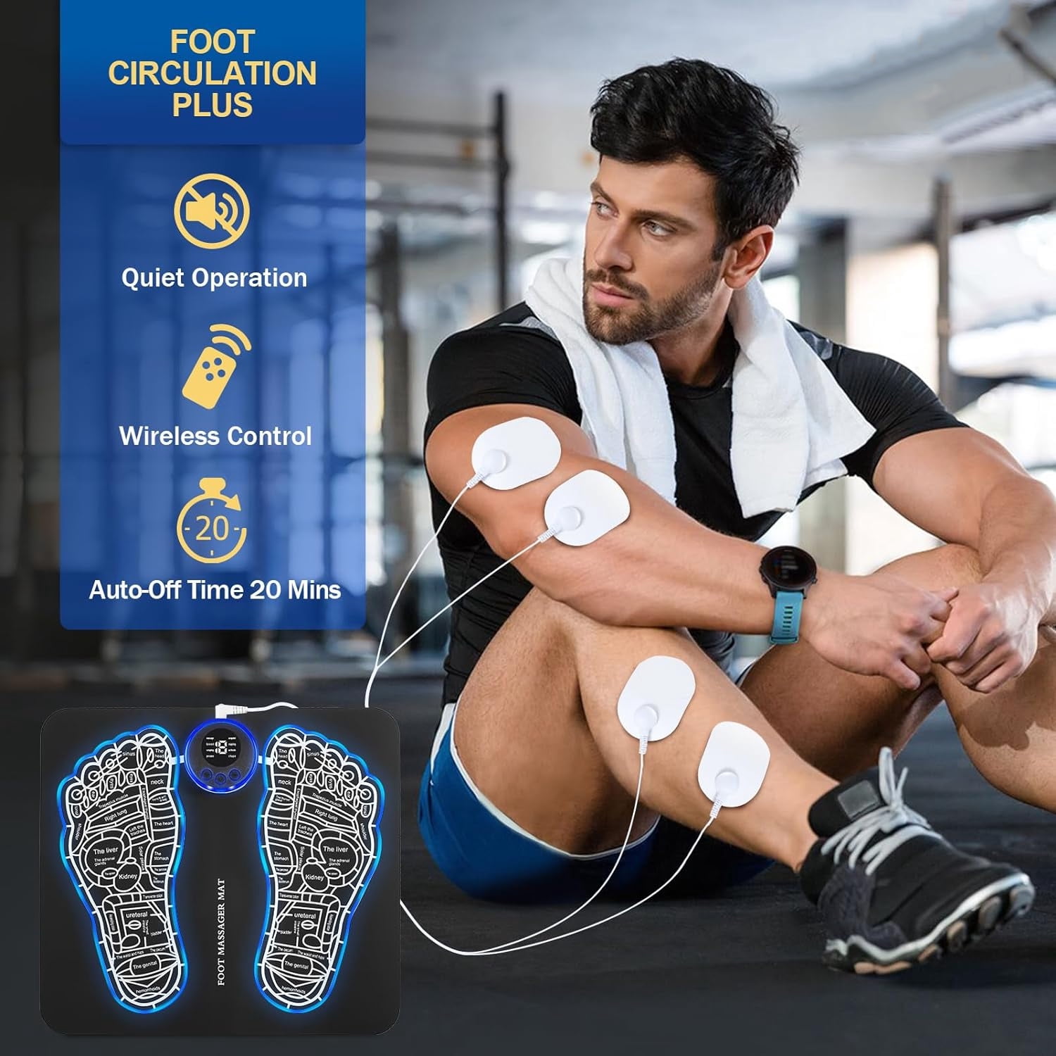 SkyAuks Foot Massager, Massage Tools, Muscle Relaxation,Back & Leg Foot Massage, Portable & Rechargeable Foot Massager Mat with Remote Control, Blue