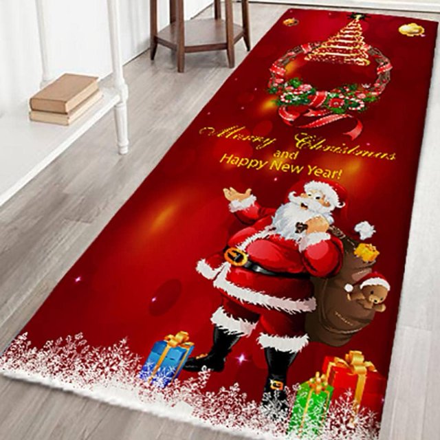 Alfombra con estampado navideño antideslizante en 3D para sala de estar, cocina, baño