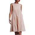 thumbnail image 2 of TIHLMK Robes pour Femmes Été Mode Vacances Été Couleur Unie Col Rond Sans Manches Fête Plage Robe Ample, 2 of 7