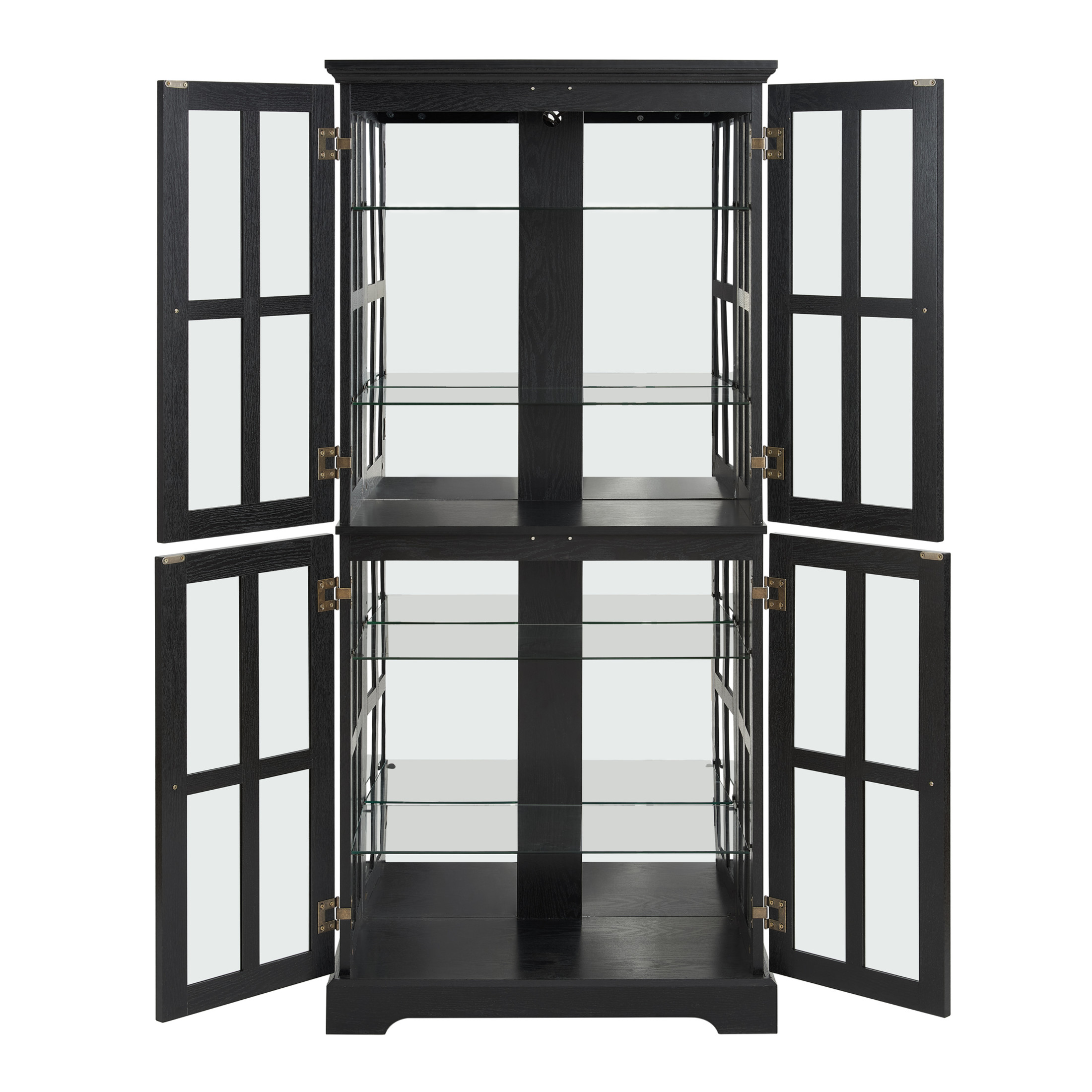 Noble House Handmaiden 69" Antique Glass Display Cabinet, 4-Door Curio with Light and Adjustable Shelves, Black