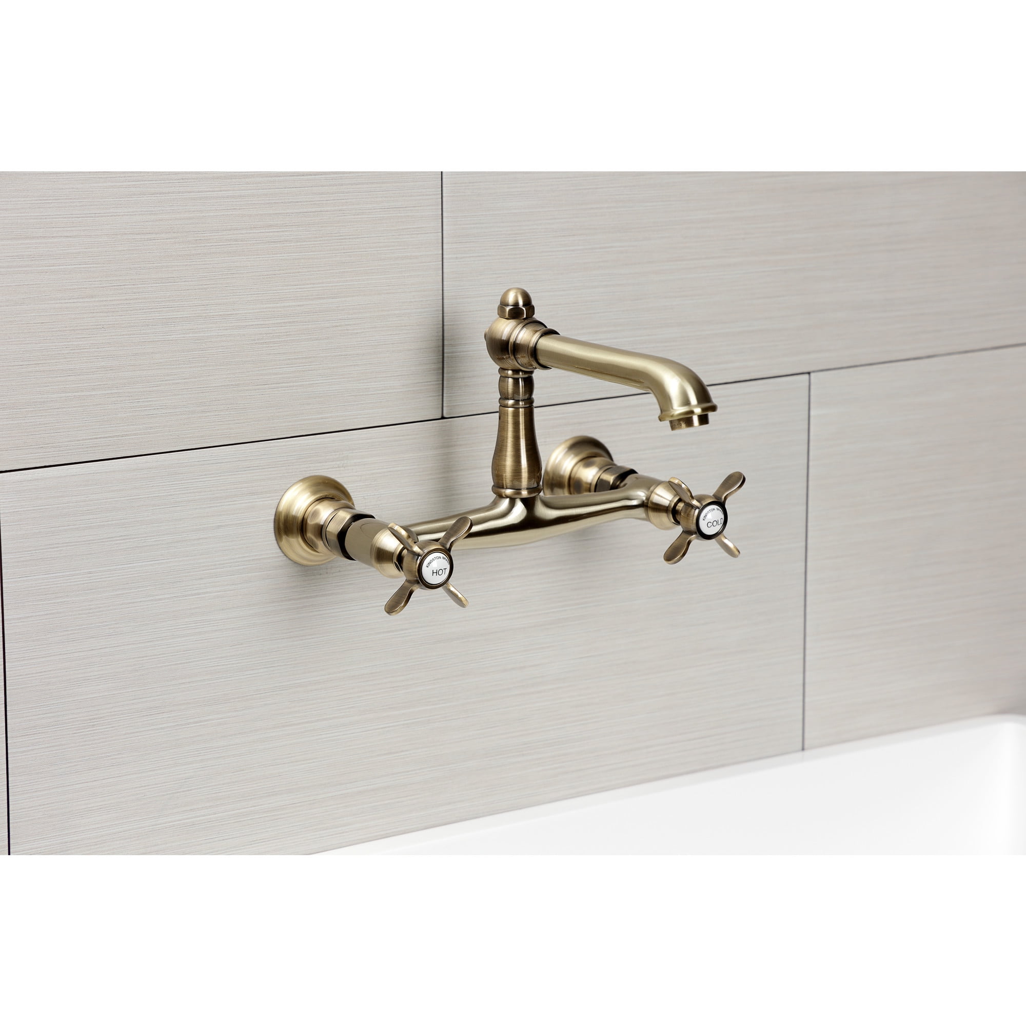 Kingston Brass KS7243BEX Essex Double-Handle Wall Mount Bathroom Faucet, Antique Brass