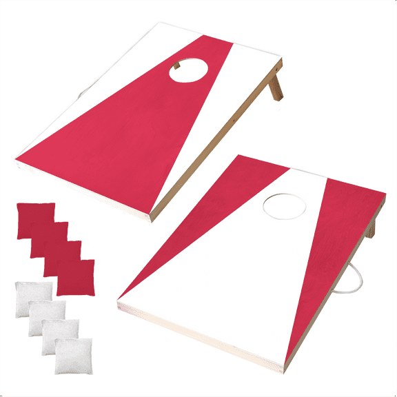 Wooden Cornhole Set, Cardinal & White Colors, Stick & Slide Bags, 10 Pieces, 2 Boards, 8 Bean Bags, Family Games, College Games, Ages 3 by MinnARK