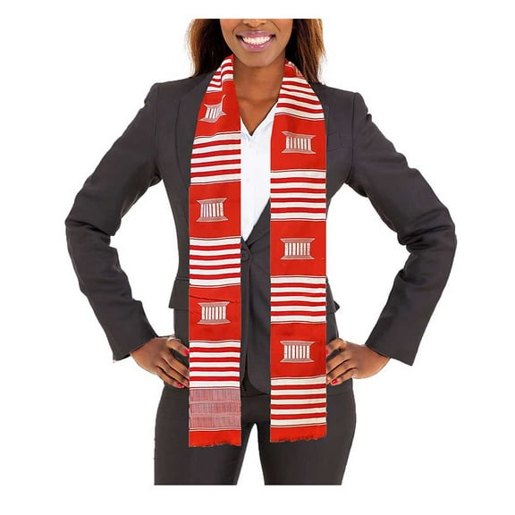 Red and White Kente Cloth Stole / Sash.. Graduation