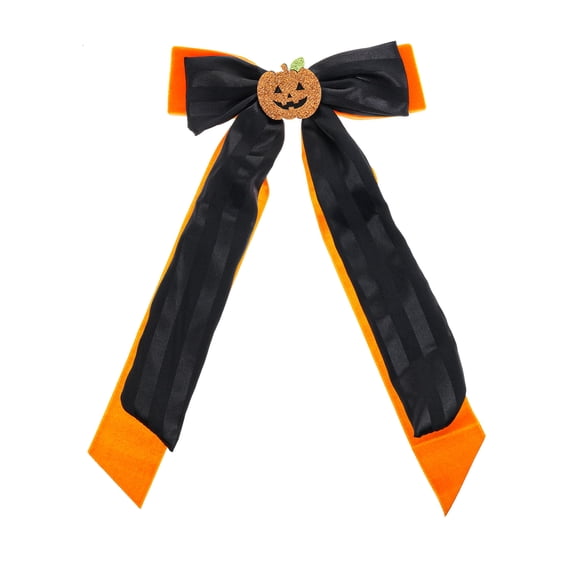 Way to Celebrate Halloween Pumpkin Long Hair Bow, Multicolor, 1 Piece, Alligator Hair Clip
