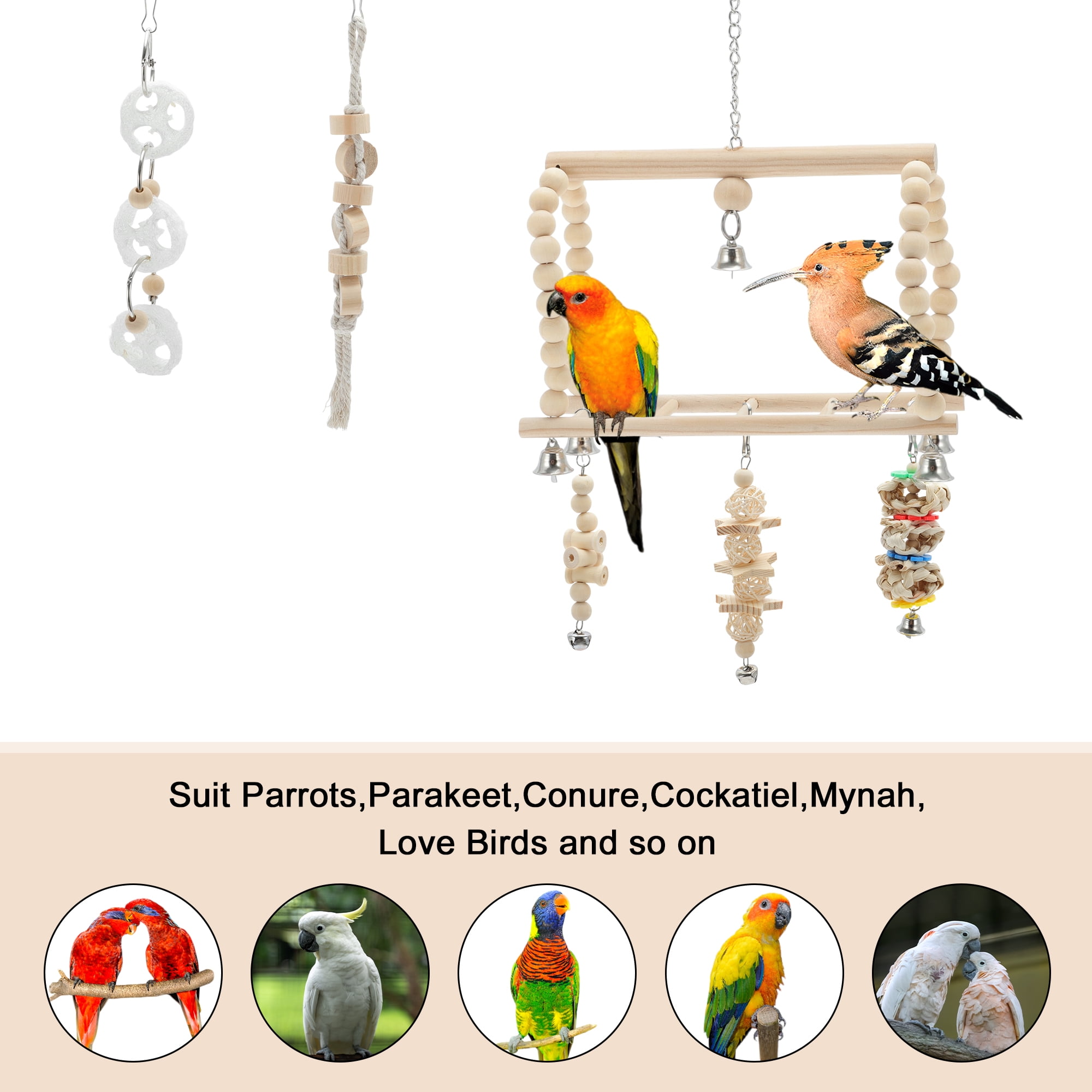 Unique Bargains Cockatiel Toys Bird Toys Parrot Swing Toys with Climbing Ladder and Chewing Platform Bird Cage Accessories for Budgerigar Conure Love Birds 8 Pcs