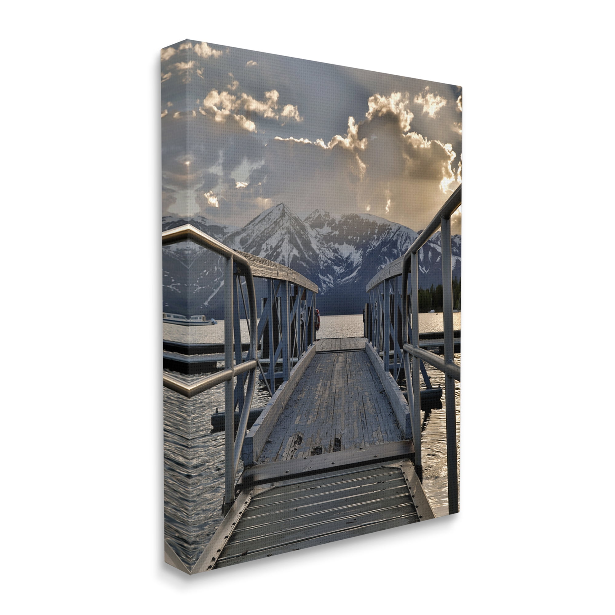 Stupell Industries Dock & Mountain View Landscape Photography Gallery Wrapped Canvas Art Print Wall Art, 30 x 40