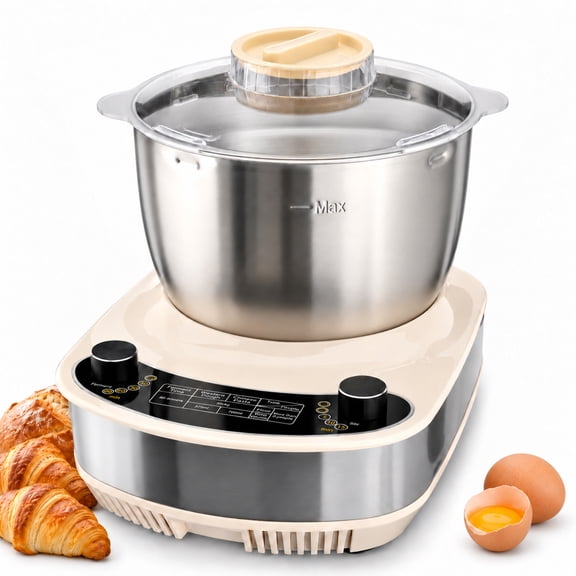 FOUR ES 7.4QT Electric Dough Mixer with Ferment Function, 304 Stainless Steel Bowl, Removable Lid & Knob Control for Bread, Pizza, Pasta, Sourdough