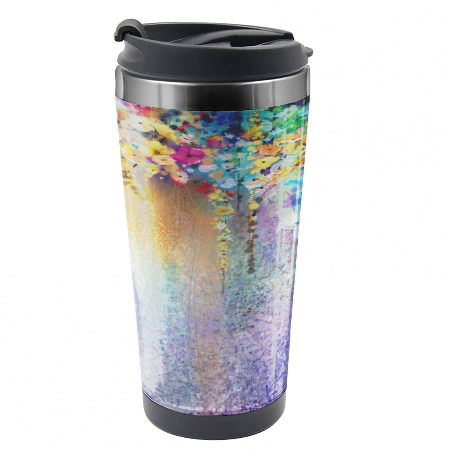Flower Travel Mug, Blooming Flowers, Steel Thermal Cup, 16 oz, by
