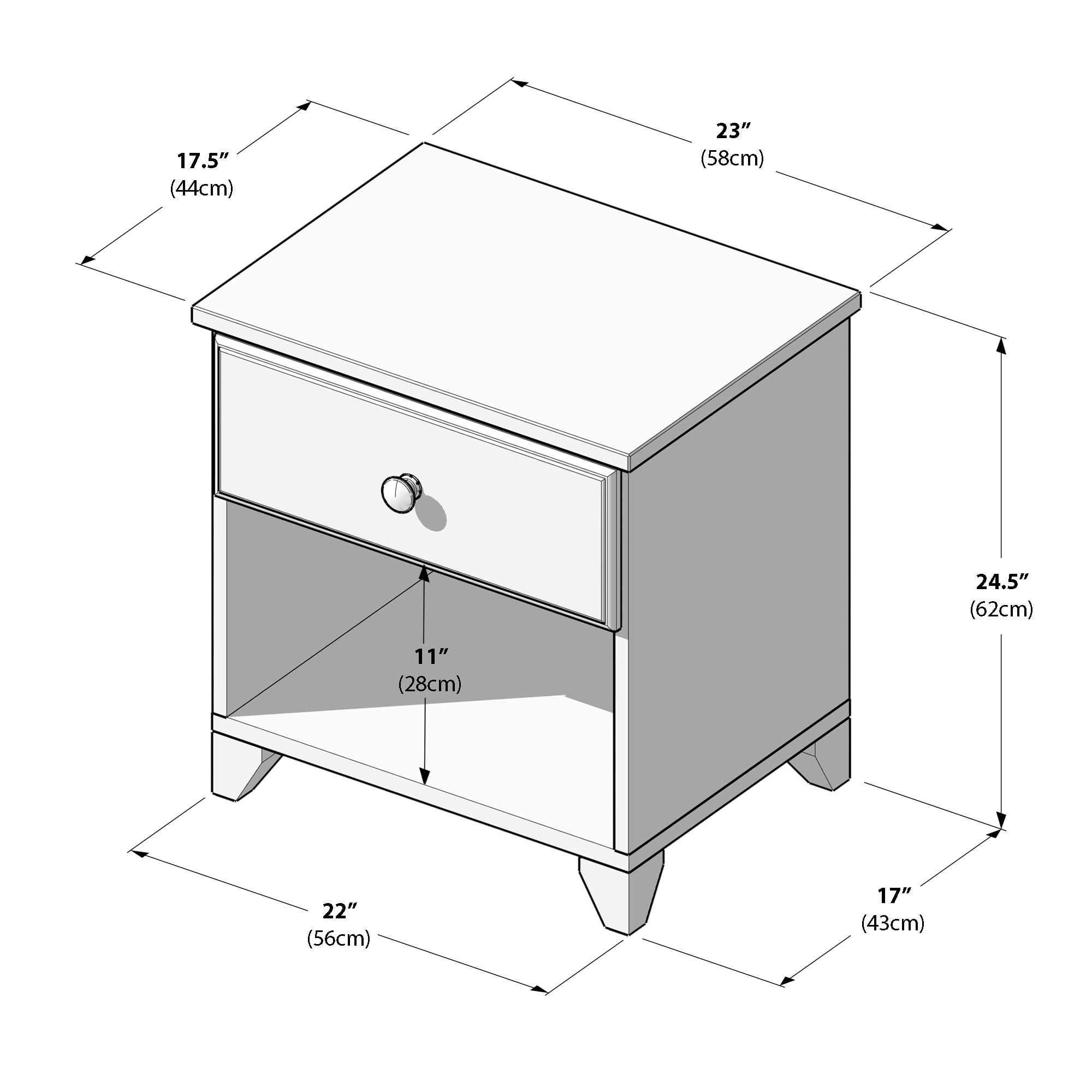 Plank+Beam Solid Wood Nightstand with 1 Drawer for Bedroom