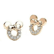 Lab Created Diamond Minnie Small Mouse Stud Silver Earrings 14K Rose Gold Over