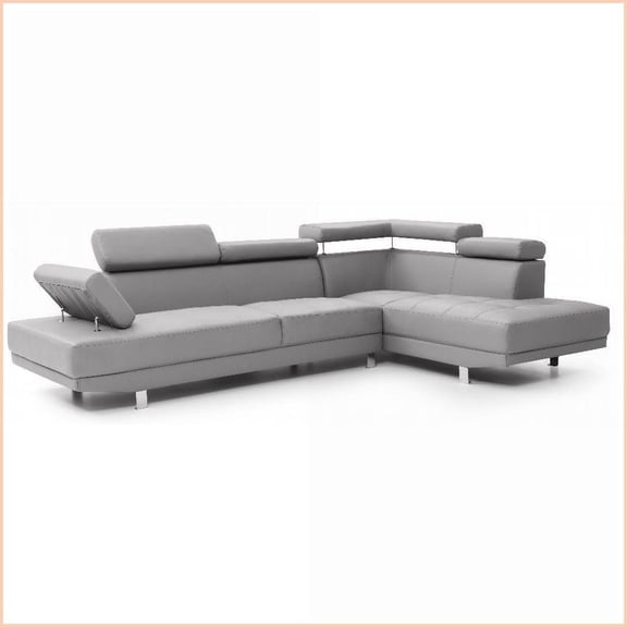 Modern Right-Facing Chaise Sectional Sofa – Adjustable Headrests/Arms, Kiln-Dried Frame for Living Room | Gray | Foam | Loose Back