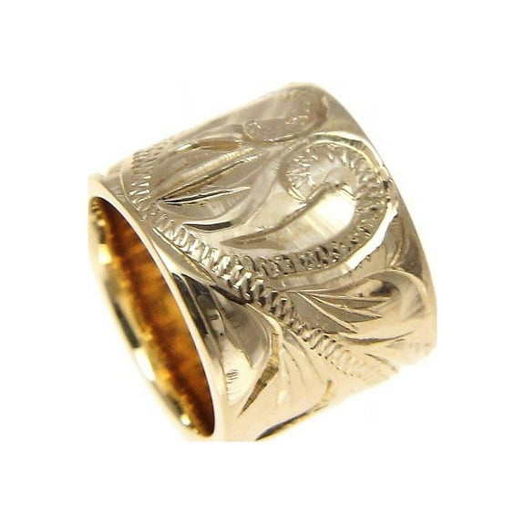 14K solid yellow gold hand engraved Hawaiian scroll 7.8mm barrel tube pendant