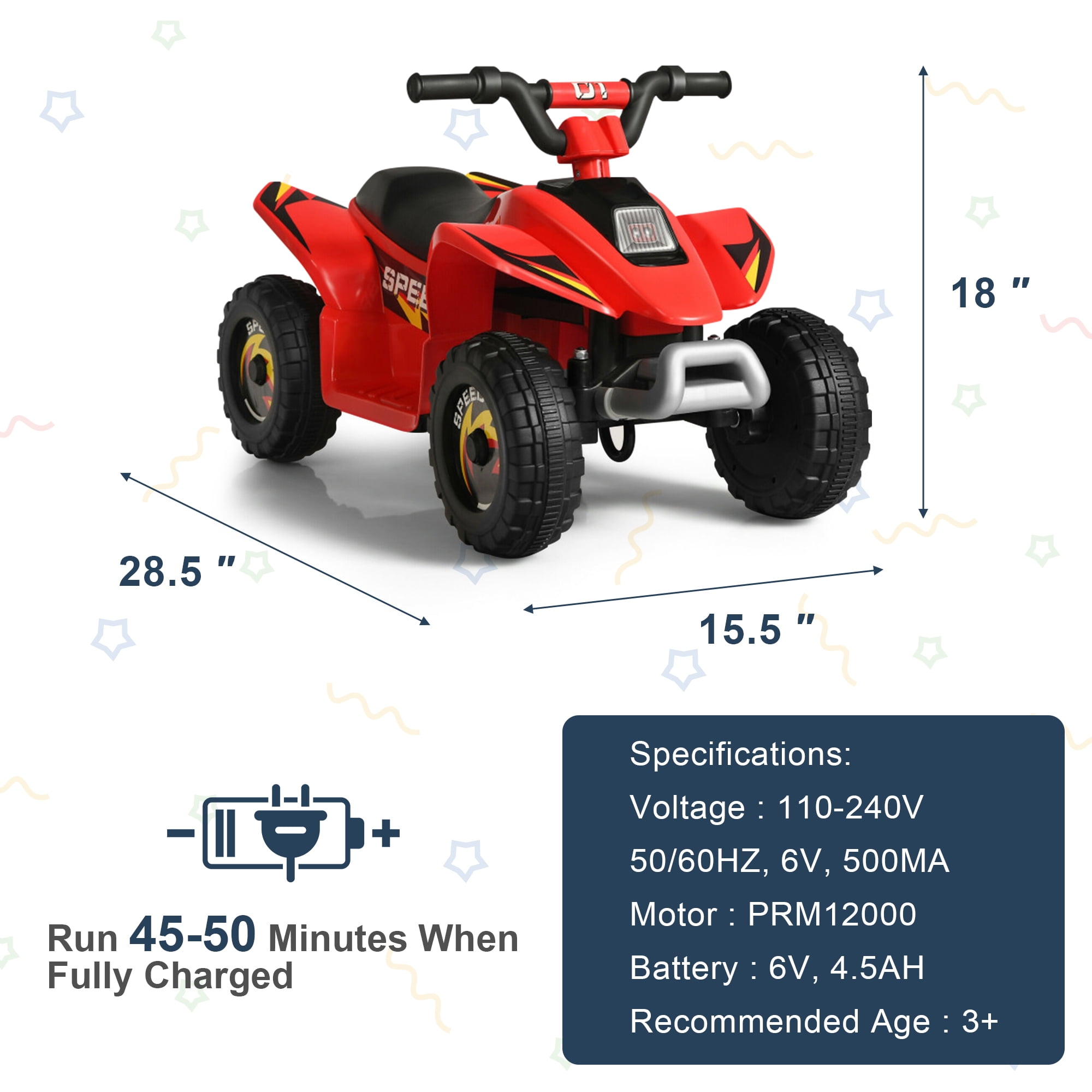 Resenkos 6V Kids Ride On Electric ATV, Ride Car with 4 Wheels, Ride-On Toy for Toddlers 1-3 Boys & Girls(Red)
