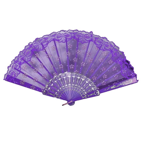 

QIIBURR Hand Held Fan for Cooling Best Chinese Style Dance Wedding Party Lace Silk Folding Hand Held Flower Fan