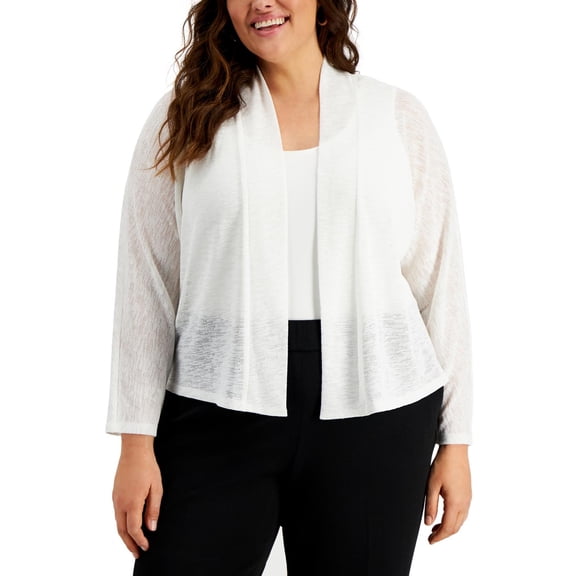 Kasper Womens Plus   Shawl Collar Open Front Cardigan Sweater