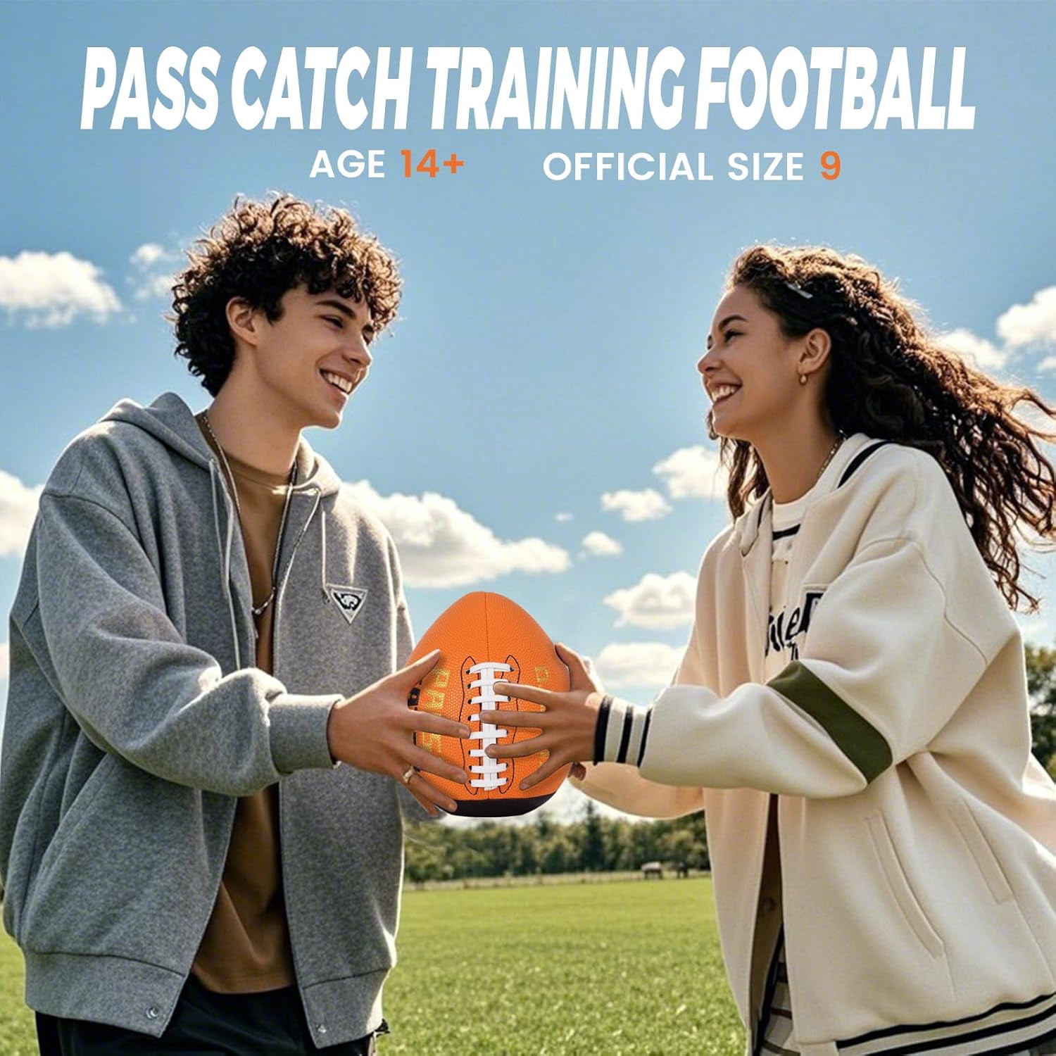 PassCatch Training Football, Peewee Size(Ages 3-9) Kids/Youth (Ages 7-13) Official Size(Ages 13+), Fatherless Bounce Back Leather Football Improving Enhance Solo Passing Catching Skills(Deflated)