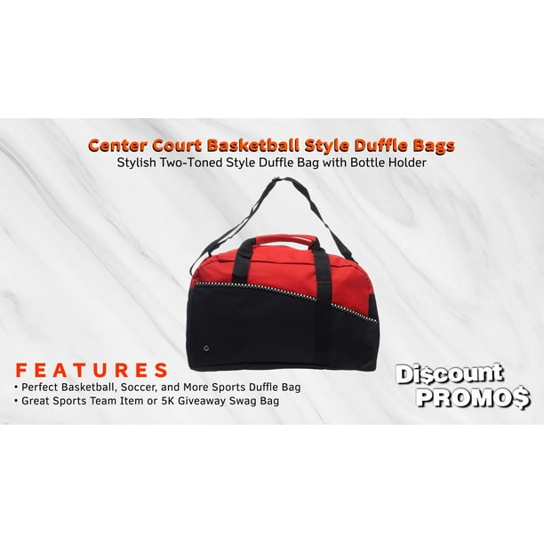 6 Center Court Duffel Bags Set Polyester Zippered Front Pocket Adjustable Strap Red