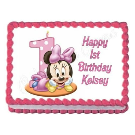 MINNIE MOUSE 1ST BIRTHDAY party edible cake image decoration frosting (Best Toys For 1st Birthday)