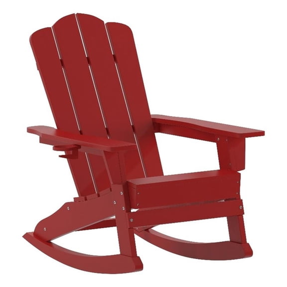 Afuera Living Rocking Adirondack Chair with Swiveling Cupholder - Red