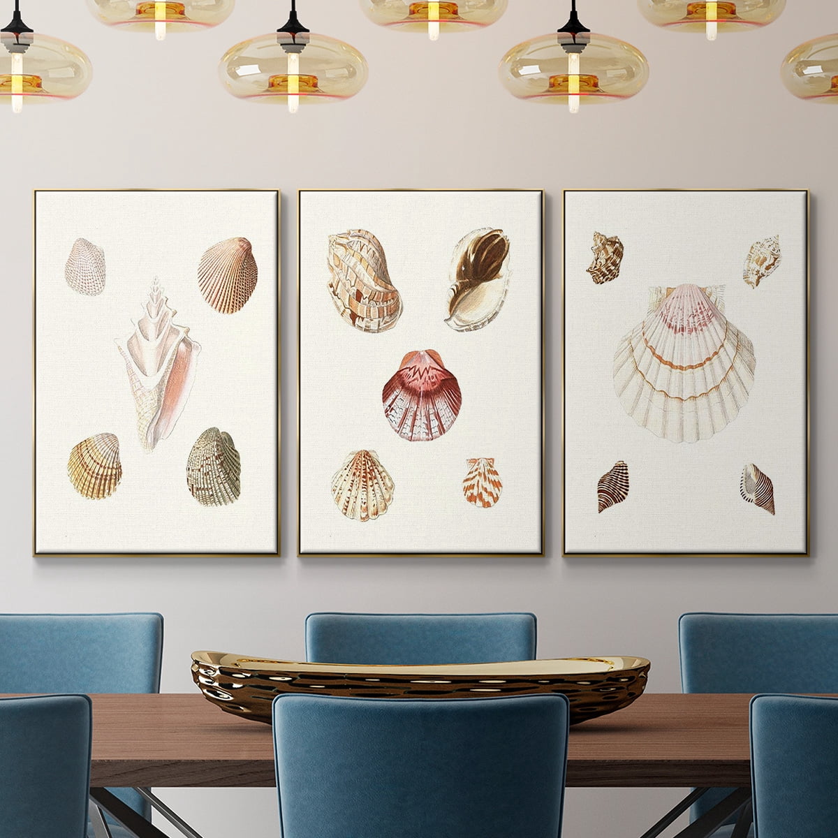 Pastel Knorr Shells IV - Framed Premium Gallery Wrapped Canvas L Frame 3 Piece Set - Ready to Hang