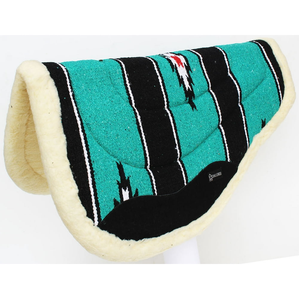 Cotton Western Horse SADDLE PAD 32x30 Round Wool Felt Fleece Back Teal