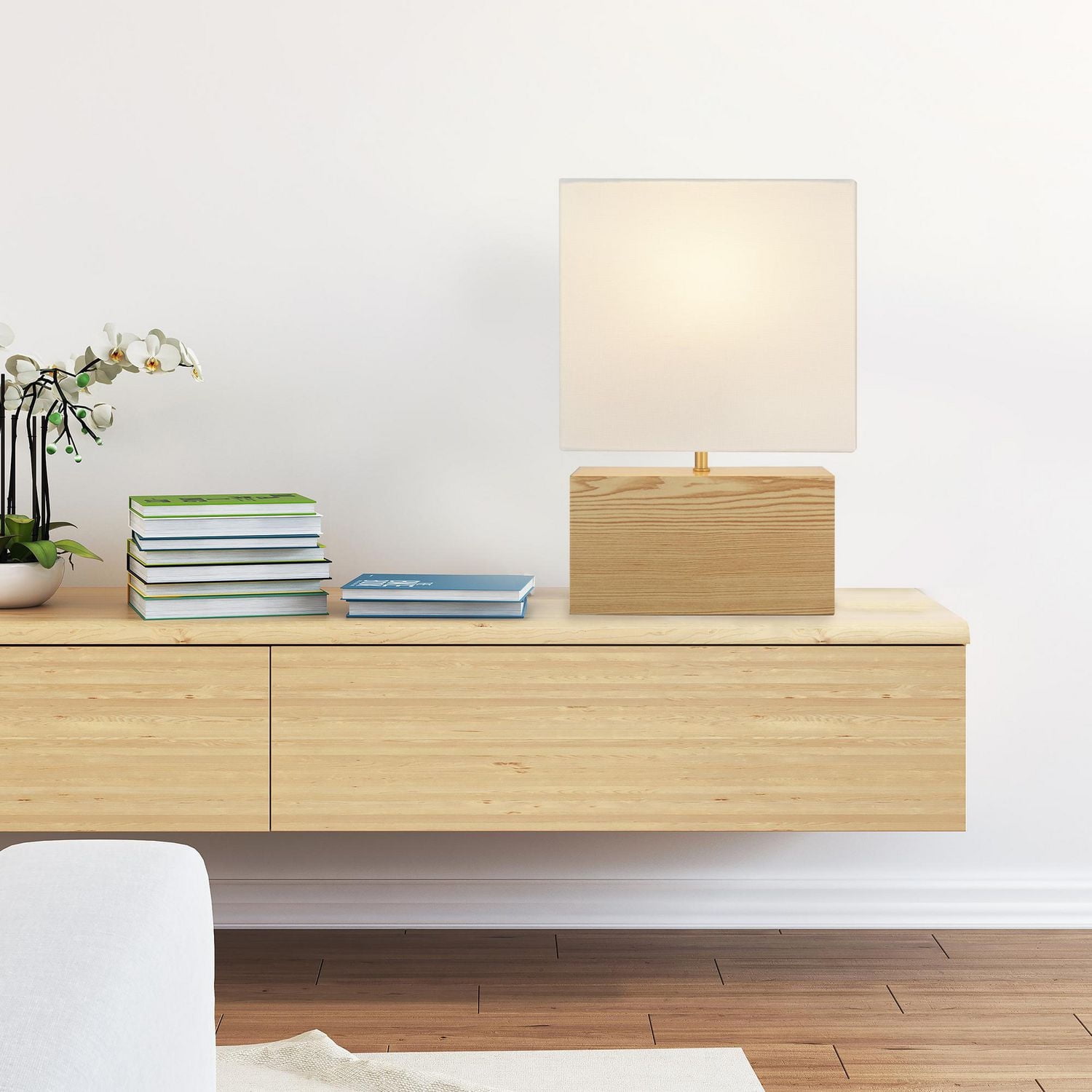 hometrends Faux-Blonde Wood Rectangular Accent Lamp