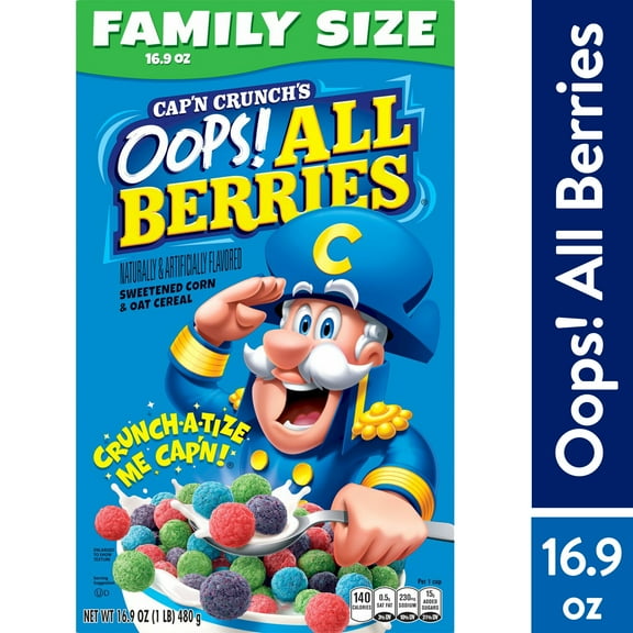 Cap’n Crunch's Oops All Berries Sweetened Corn & Oat Crunchy Cereal, (16.9 oz.)