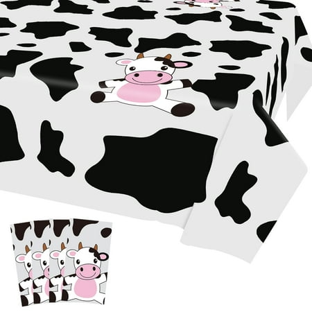 

4 Pcs Cow Print Plastic Tablecloth Farm Animal Themed Parties Tablecovers for Cow Theme Birthday Party Supplies Black and White (1)