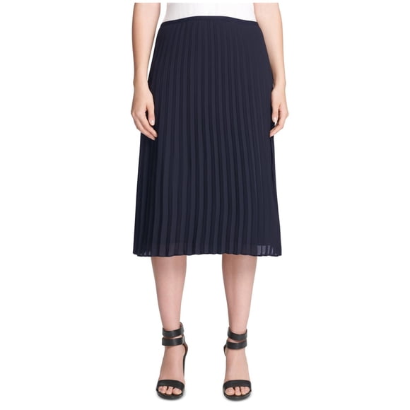 DKNY Womens Pleated Midi Skirt, black, Petite, 10P
