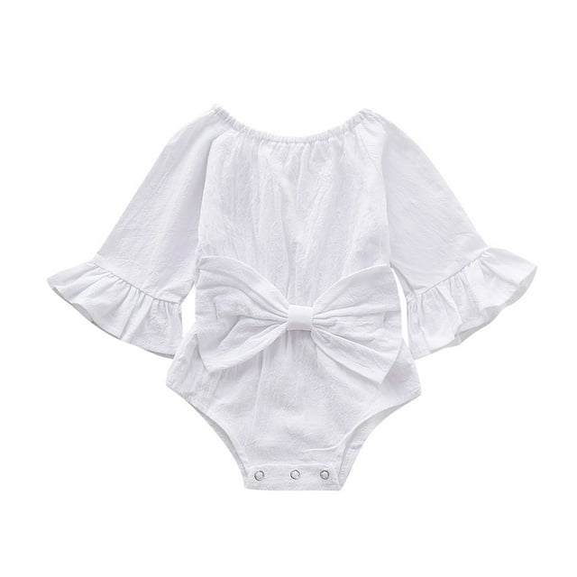 Gibobby Mameluco polar Trajes Bebé Manga Flare Infantil Sólido Body Ropa Bowknot Niña Niñas y mono(Blanco, 3-6 Meses)