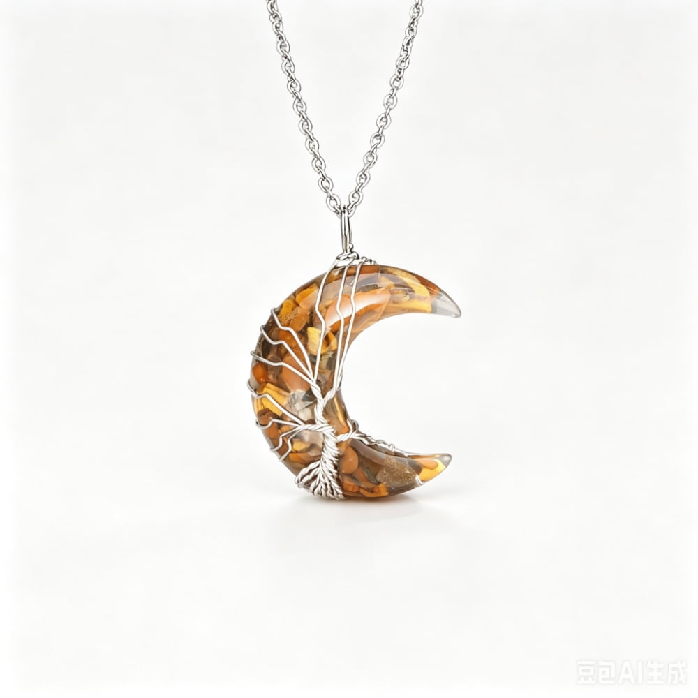 Handcrafted Crescent Moon Necklace for Women 7 Color Natural Gemstone Pendant with Stainless Steel Chain Christmas Birthday Anniversary Jewelry Gift