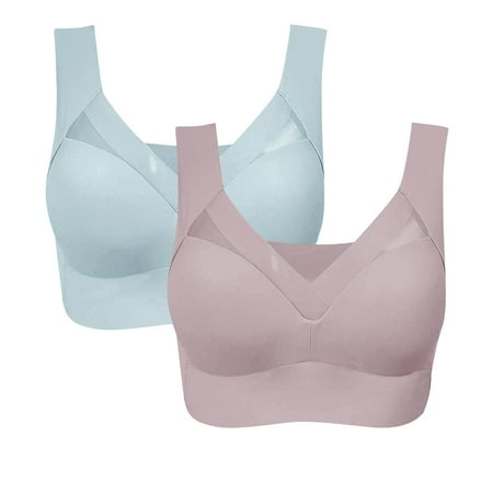 Clearance! SNOWSONG Bras for Women  2PCS Womens Seamless Ice Silk Bra Gathered Beautiful Back Bra Thin without Steel-ring Sport Underwear  Wireless Bra  Push up Bras 2pc Dark Blue 2XL