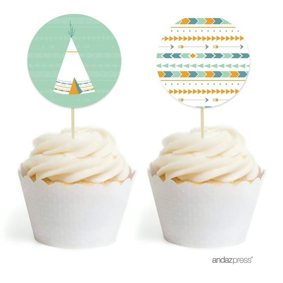 Boho Chic Tribal Birthday Cupcake Topper DIY Party Favors Kit, 20-Pack