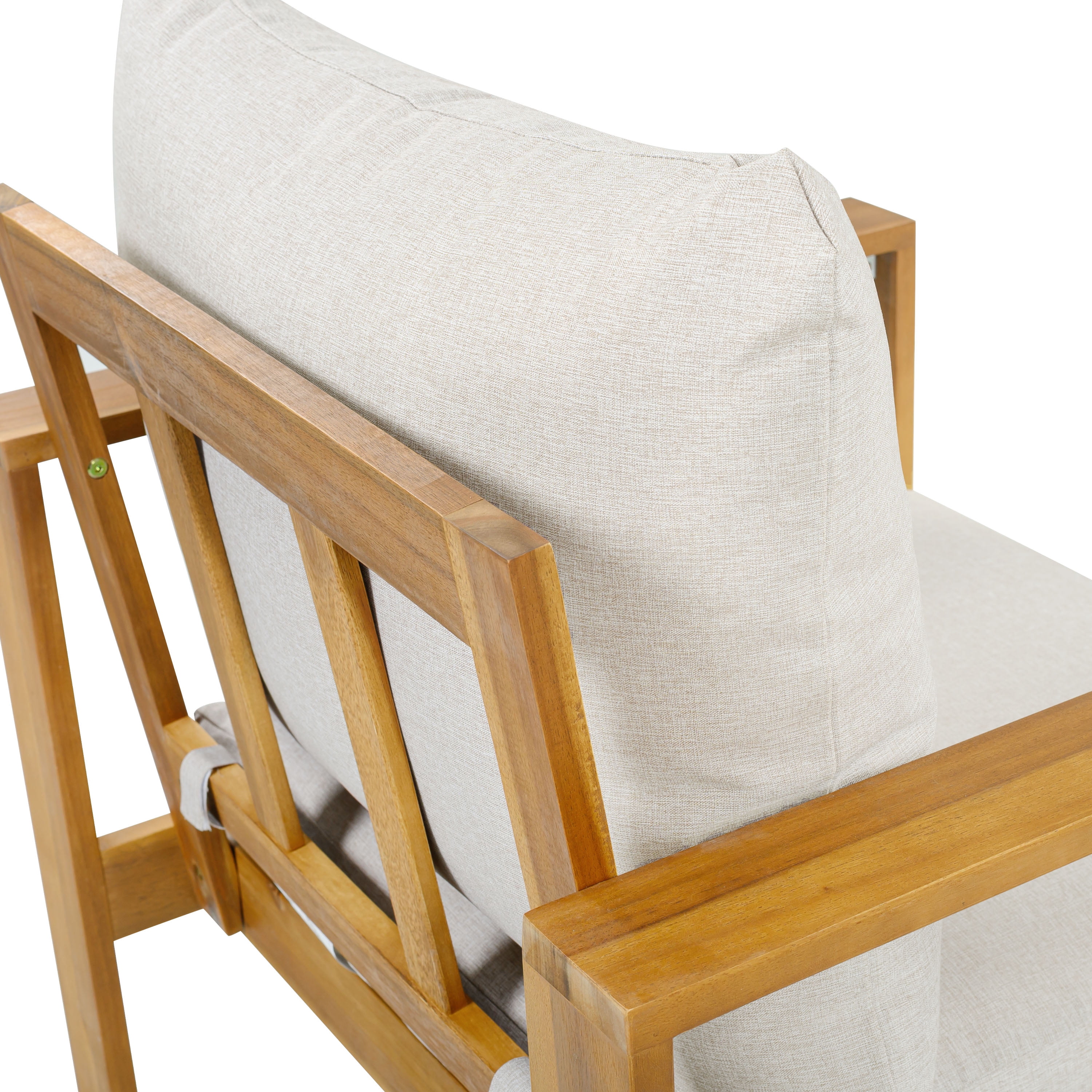 Outdoor Patio Acacia Wood Dining Chair Set of 2 with Thick Cushions, Weather-Resistant Water-Repellent Chairs for Garden Backyard Porch, Teak+Beige