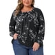 thumbnail image 1 of Blusas de mujer de talla grande con estampado floral, cuello cuadrado, de manga larga, túnica plisada, elegantes y casuales, 4X, negras, 1 of 6