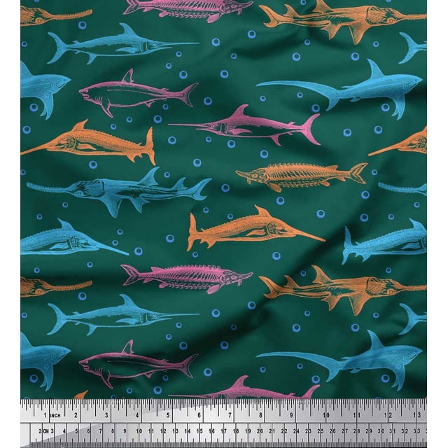 Soimoi Viscose Chiffon Fabric Bubbles & Fish Ocean Print Fabric by Yard 42 Inch Wide