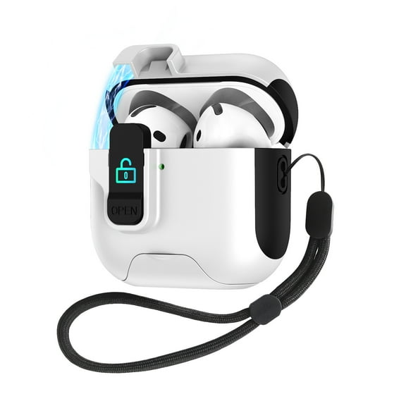 For Airpods 1/2 Case Cover with Lock Clip, Rugged Apple Airpods 1/2 Generation Case Men Women, Armor Shockproof Airpods 1/2 Gen Case Protective Hard Shell with Carabiner&Cleaner kit
