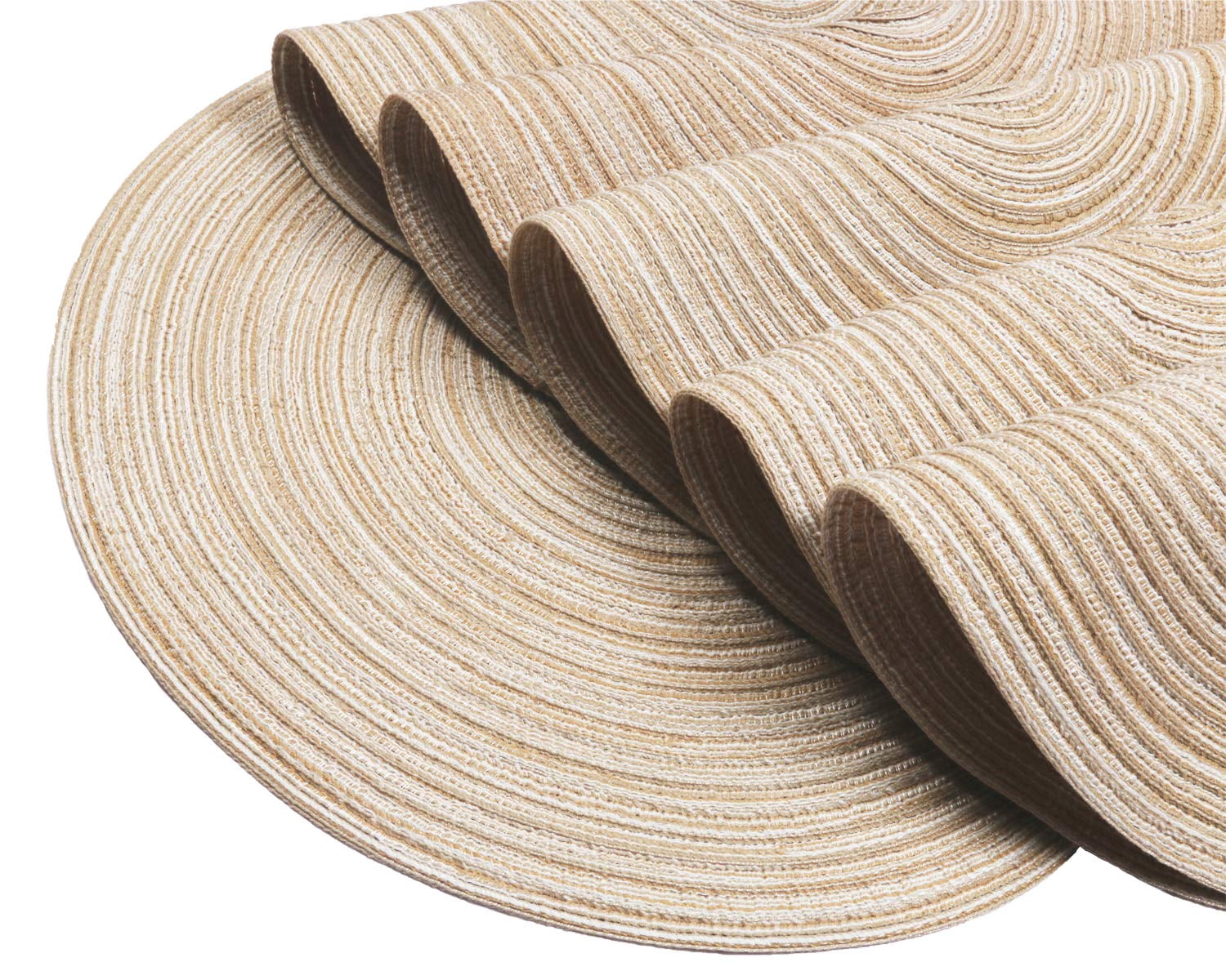 Coolmade Round Rop Cotton Braided Table Place Mats Braided Coaster Placemas Non-Slip Table Mats Set of 4 for Dining Kitchen Table Washable 15 inch