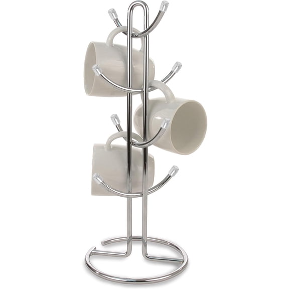 FitWell Mugs Holder, Mug Tree, Coffee Mug Holder, Coffee Mug Tree, Mug Organizer for Cabinet, Mug Holder Stand, Coffee & Tea Cup Storage Rack (Chrome, 8 Mugs Holder (17.5"H))