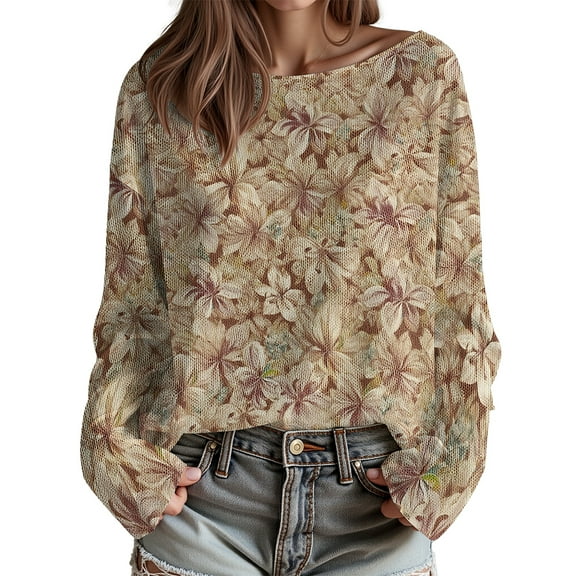 Women Rose Brushed Knit Sweaters Floral Fashion Plus Size Sweater