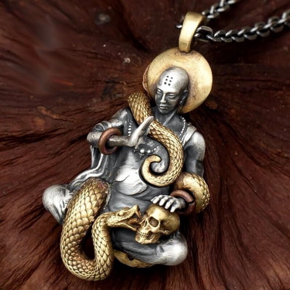 Copper Buddha Pendant Statue Snake Skull W Skull Buddha Tibet Fengshui Chinese
