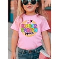 thumbnail image 1 of Camiseta de manga corta con cuello redondo, informal y cómoda para niña, con estampado gráfico de círculos de lápiz creativo, para uso diario y al aire libre., 1 of 6