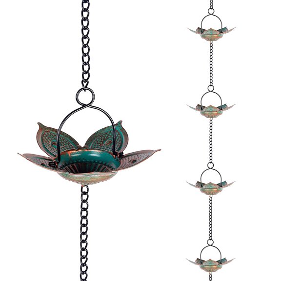 8.3ft Lotus Rain Chain, Metal Gutter Rain Chain with 12 Cups, Adjustable Rainwater Collection Chain for Eaves Drainage